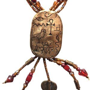 Necklace Chicos Brass & Bead Hieroglyphic Pendant Egyptian ankh turtle bird eye